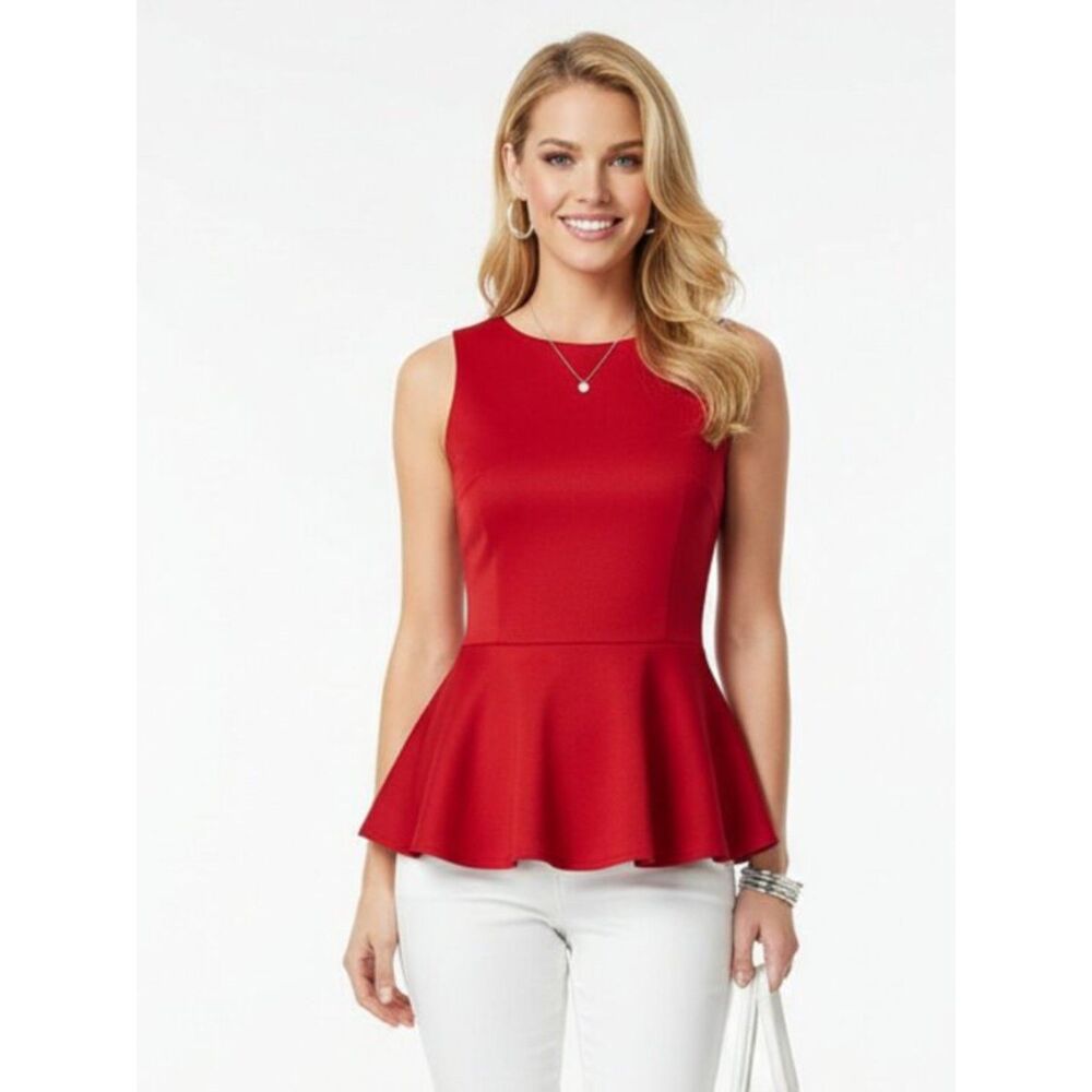 Karina Grimaldi Red Peplum Waist Sleeveless‎ Top S